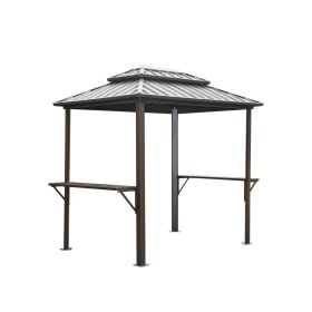 Grill Gazebo 8' × 6', Aluminum BBQ Gazebo Outdoor Metal Frame with Shelves Serving Tables (Color: as Pic)